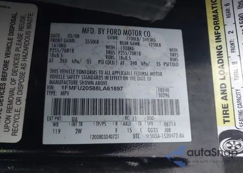 2008 Ford Expedition Limited z USA, uszkodzony, nr VIN 1FMFU20588LA61897